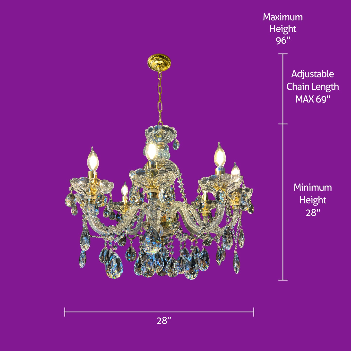 Chandelier 28" Wide Gold Crystal Chandelier