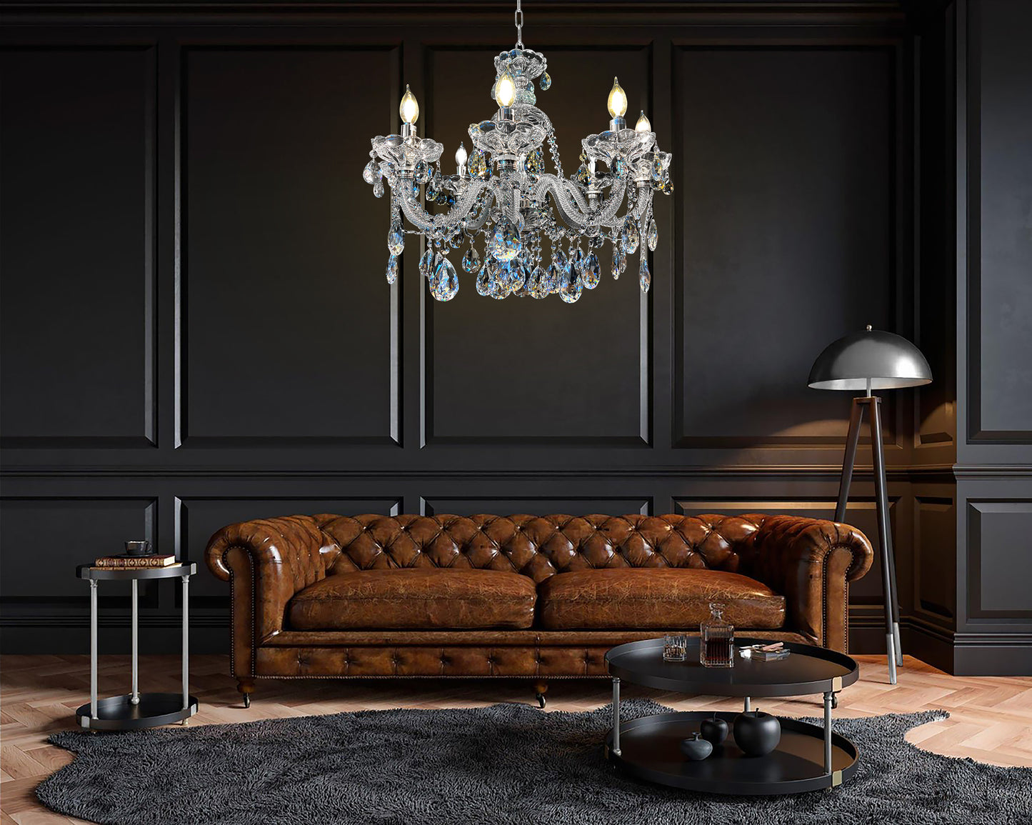 Crystal Chandelier 28" Wide 8-Lights Chrome