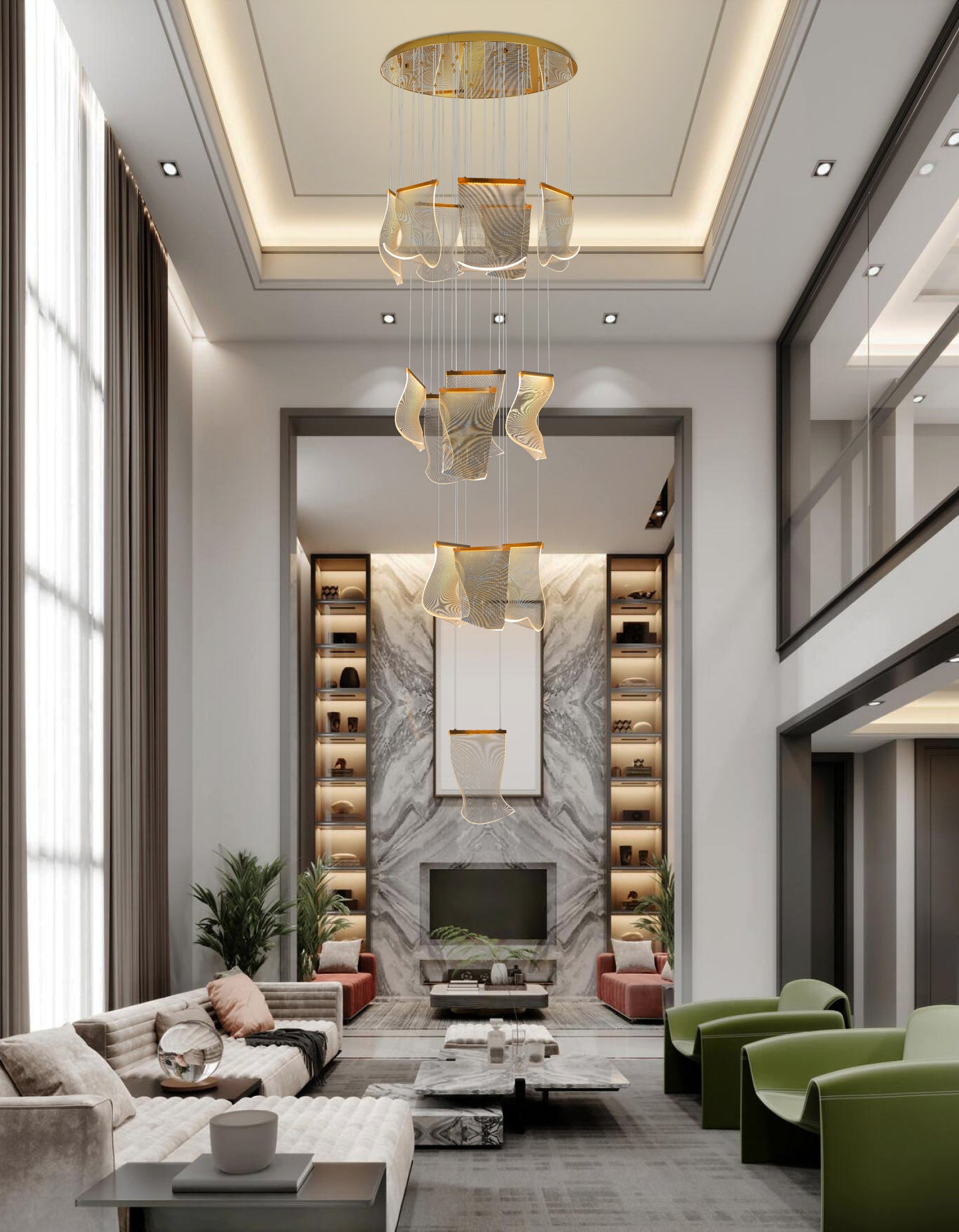 Luxury Acrylic Chandelier 31.5" Wide 16-light Gold LED Multi- Light Pendant
