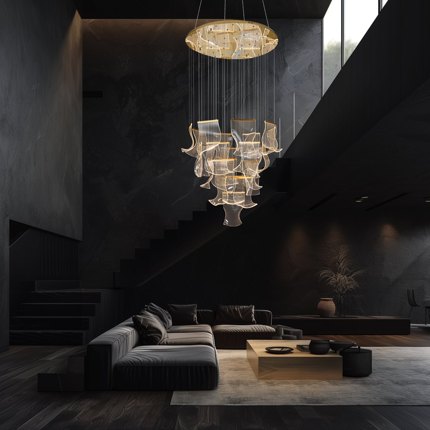 Luxury Acrylic Chandelier 40" Wide Dimmable 24-lights Gold LED Multi- Light Pendant