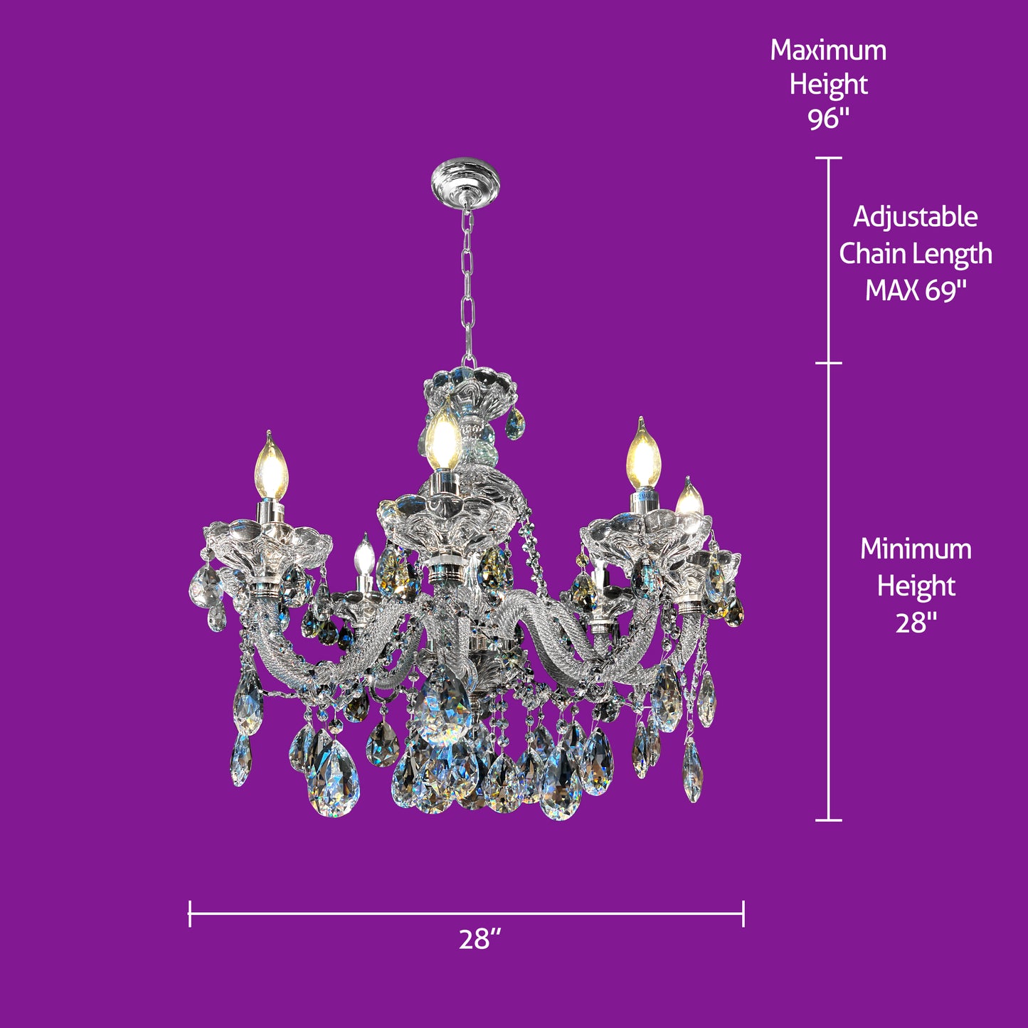 Crystal Chandelier 28" Wide 8-Lights Chrome