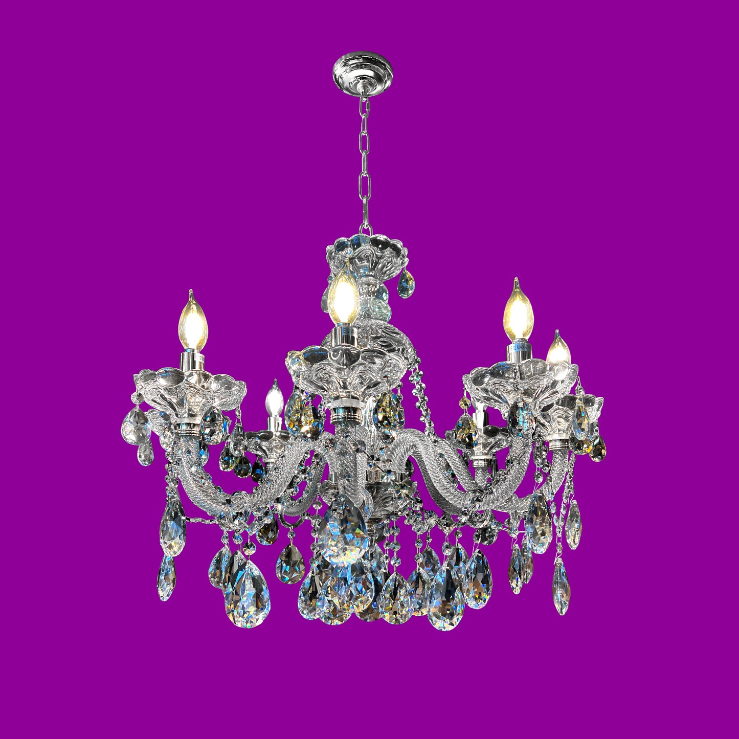 Crystal Chandelier 28" Wide 8-Lights Chrome