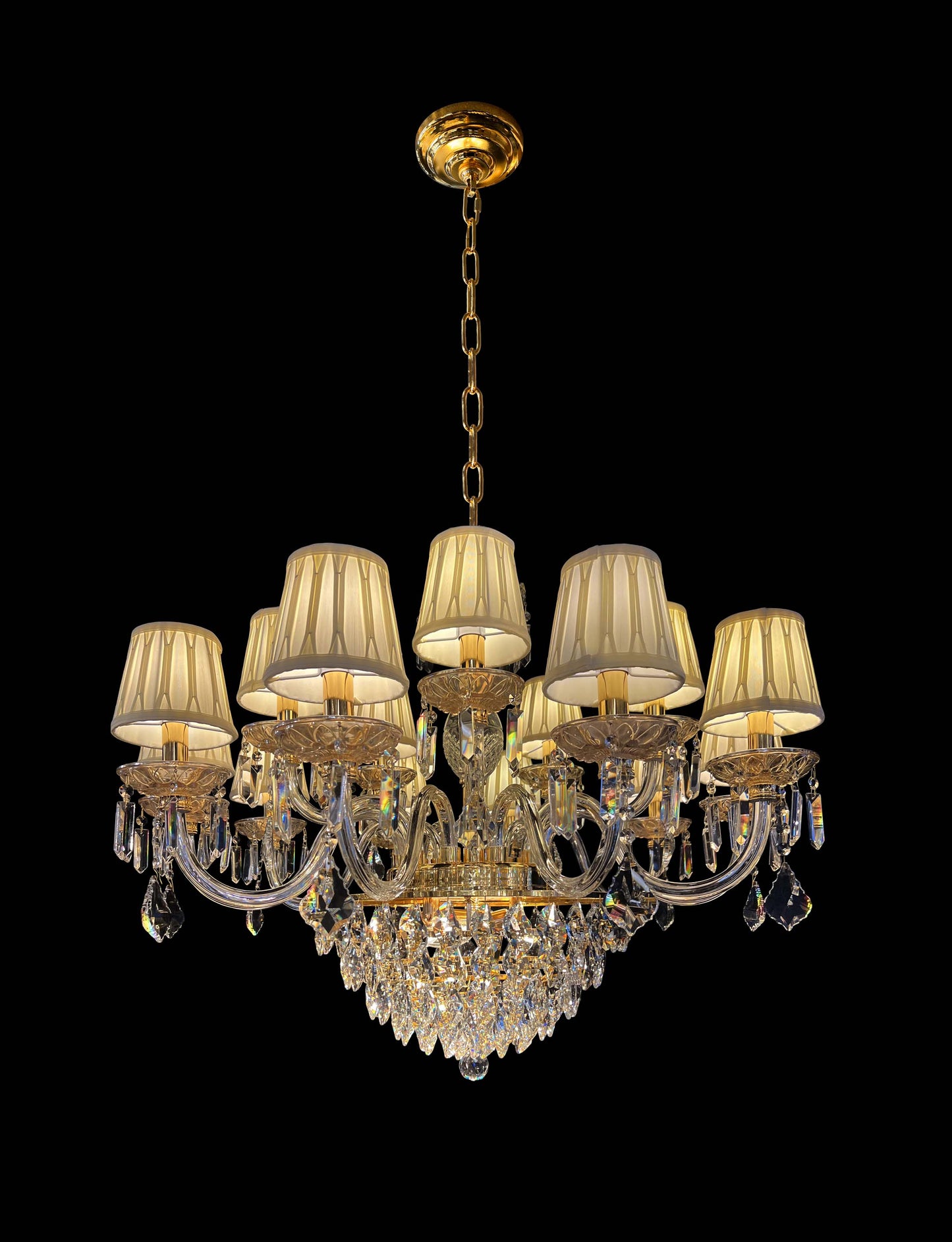 Vintage Crystal Chandelier 38"W Gold Pendant Chandelier