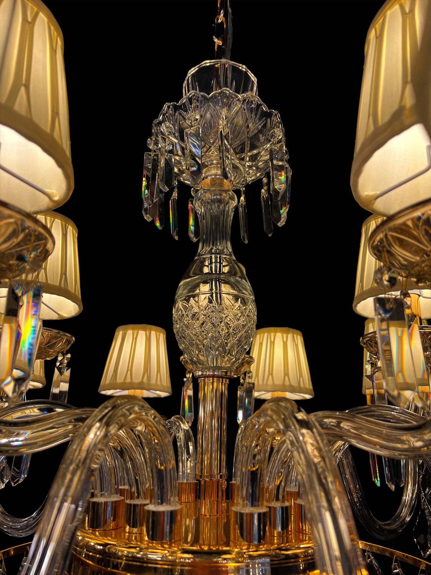 Vintage Crystal Chandelier 38"W Gold Pendant Chandelier
