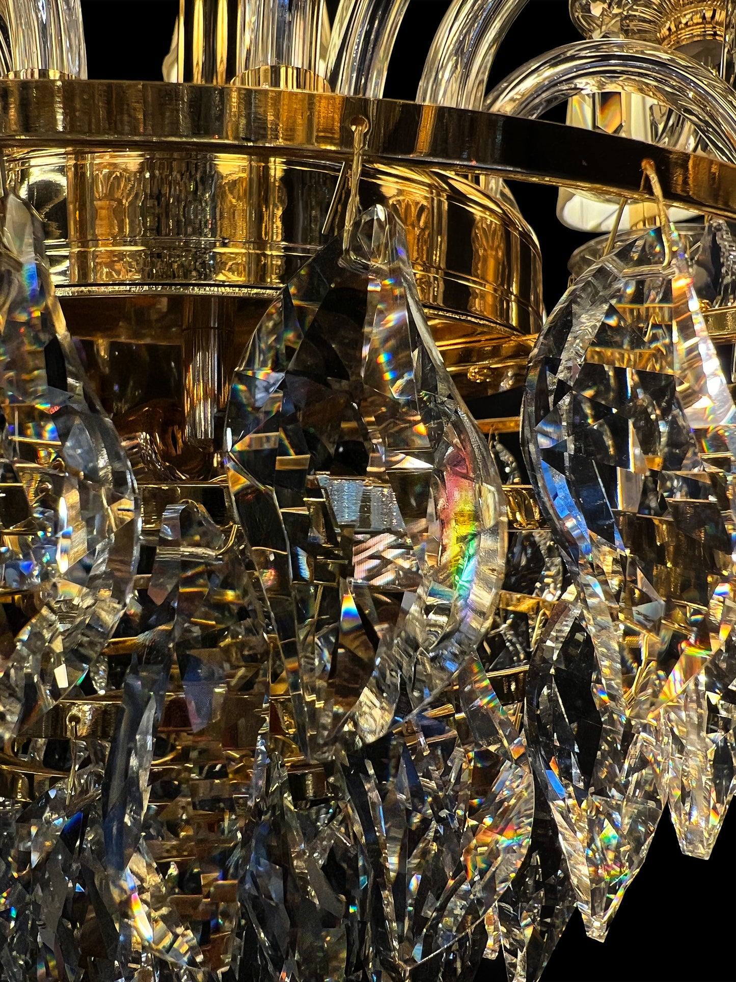 Vintage Crystal Chandelier 38"W Gold Pendant Chandelier