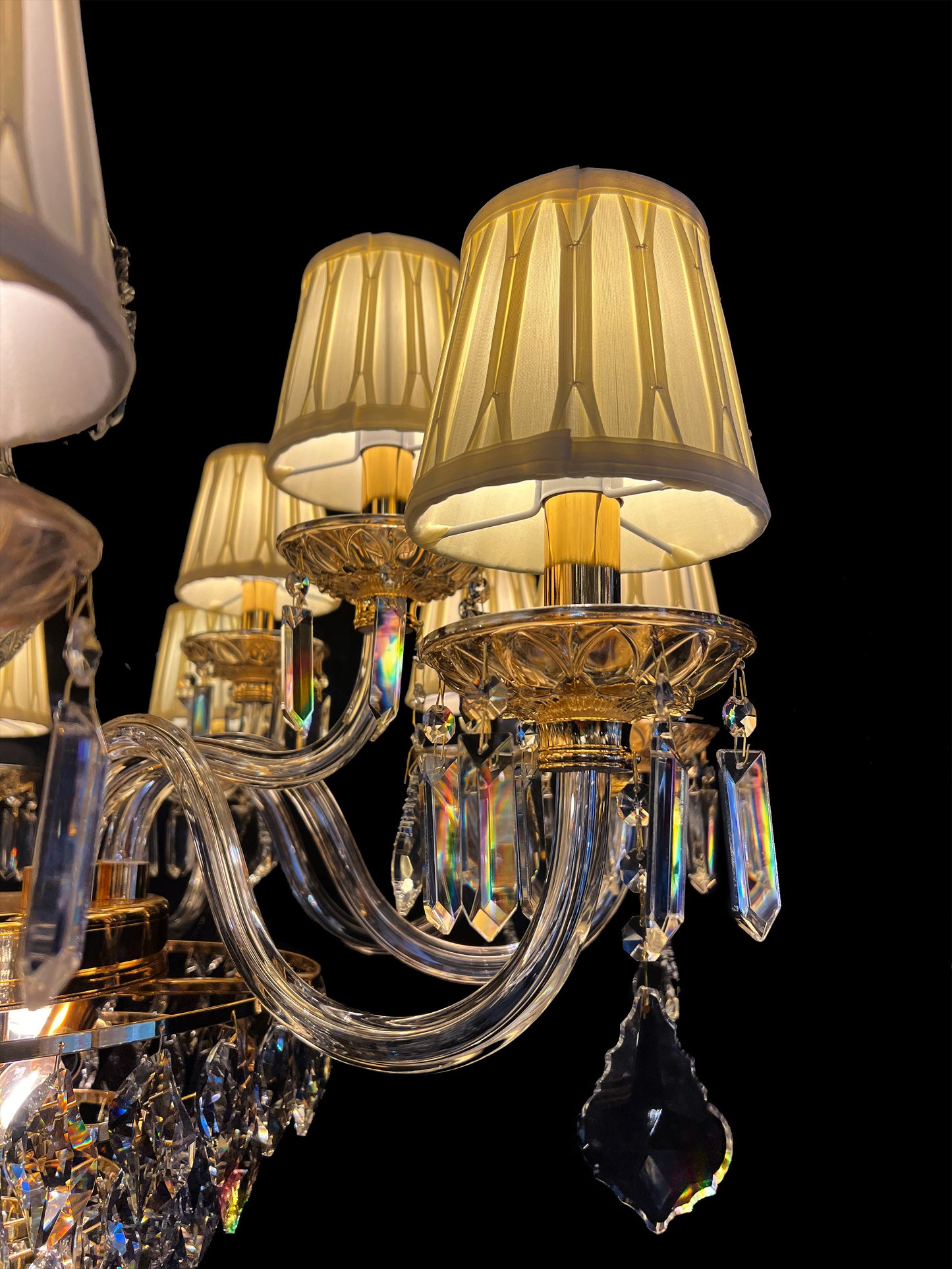 Vintage Crystal Chandelier 38"W Gold Pendant Chandelier