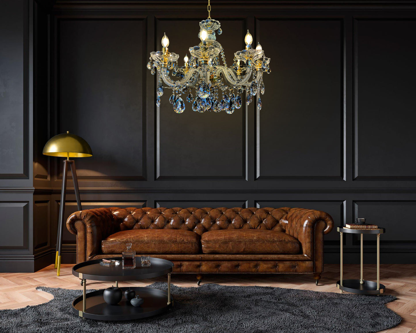 Chandelier 28" Wide Gold Crystal Chandelier