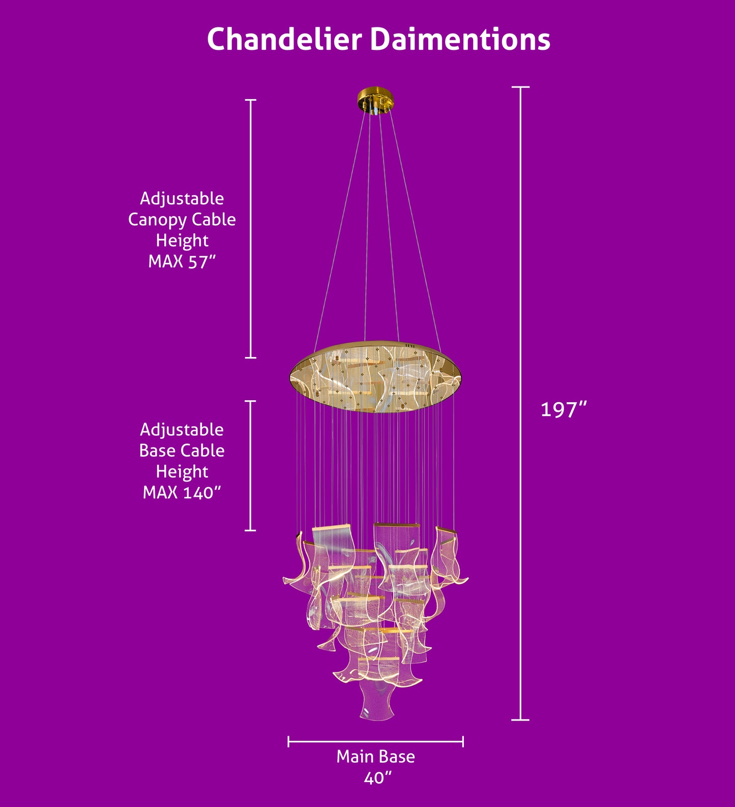 Luxury Acrylic Chandelier 40" Wide Dimmable 24-lights Gold LED Multi- Light Pendant