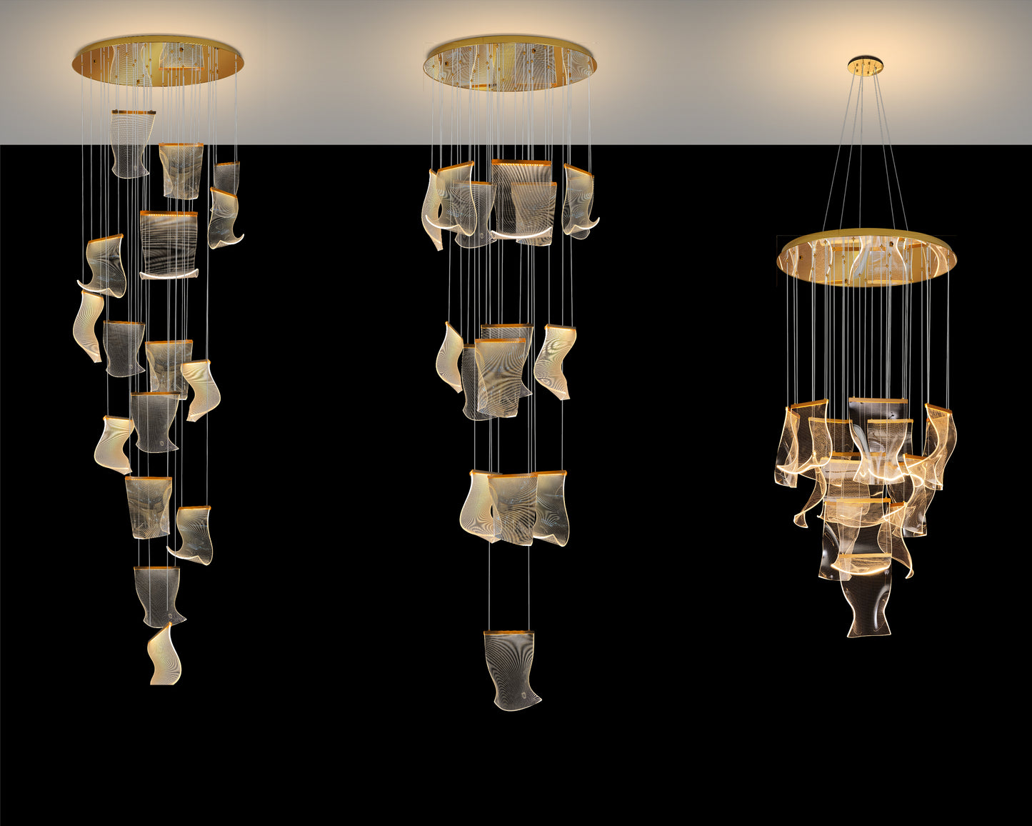 Luxury Acrylic Chandelier 31.5" Wide 16-light Gold LED Multi- Light Pendant