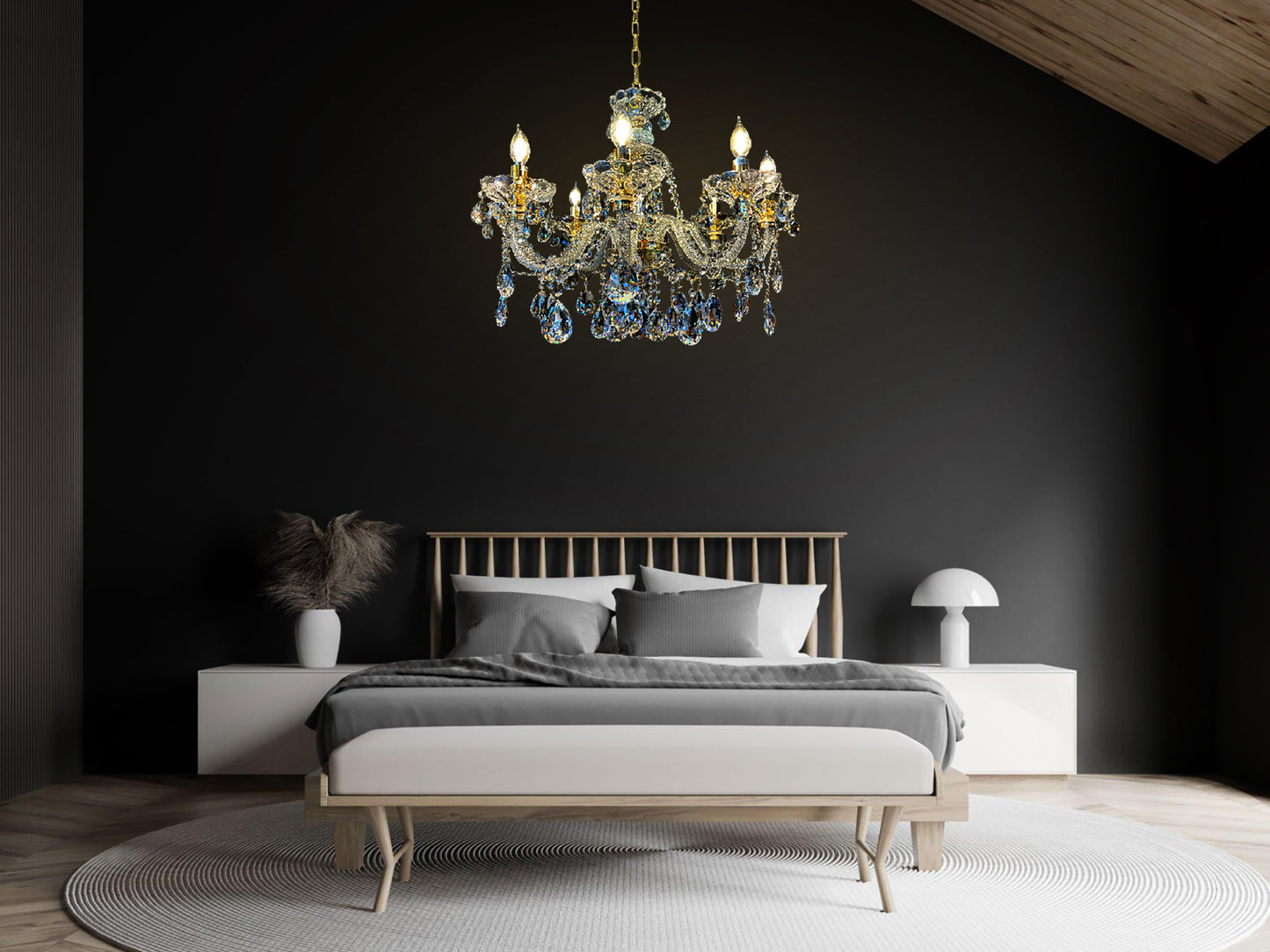 Chandelier 28" Wide Gold Crystal Chandelier