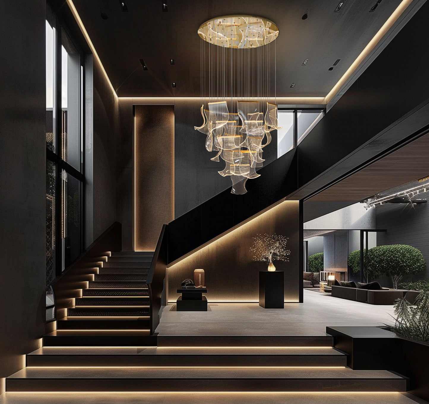Luxury Acrylic Chandelier 40" Wide Dimmable 24-lights Gold LED Multi- Light Pendant