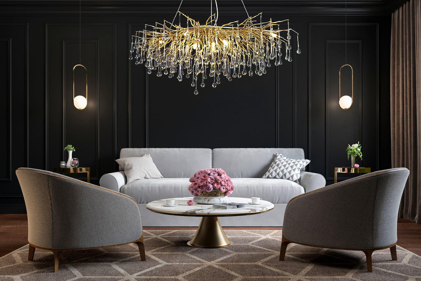 Glass Chandelier branch tree Modern Chandelier Gold Color