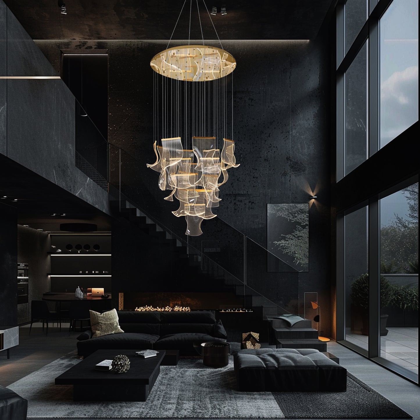 Luxury Acrylic Chandelier 40" Wide Dimmable 24-lights Gold LED Multi- Light Pendant