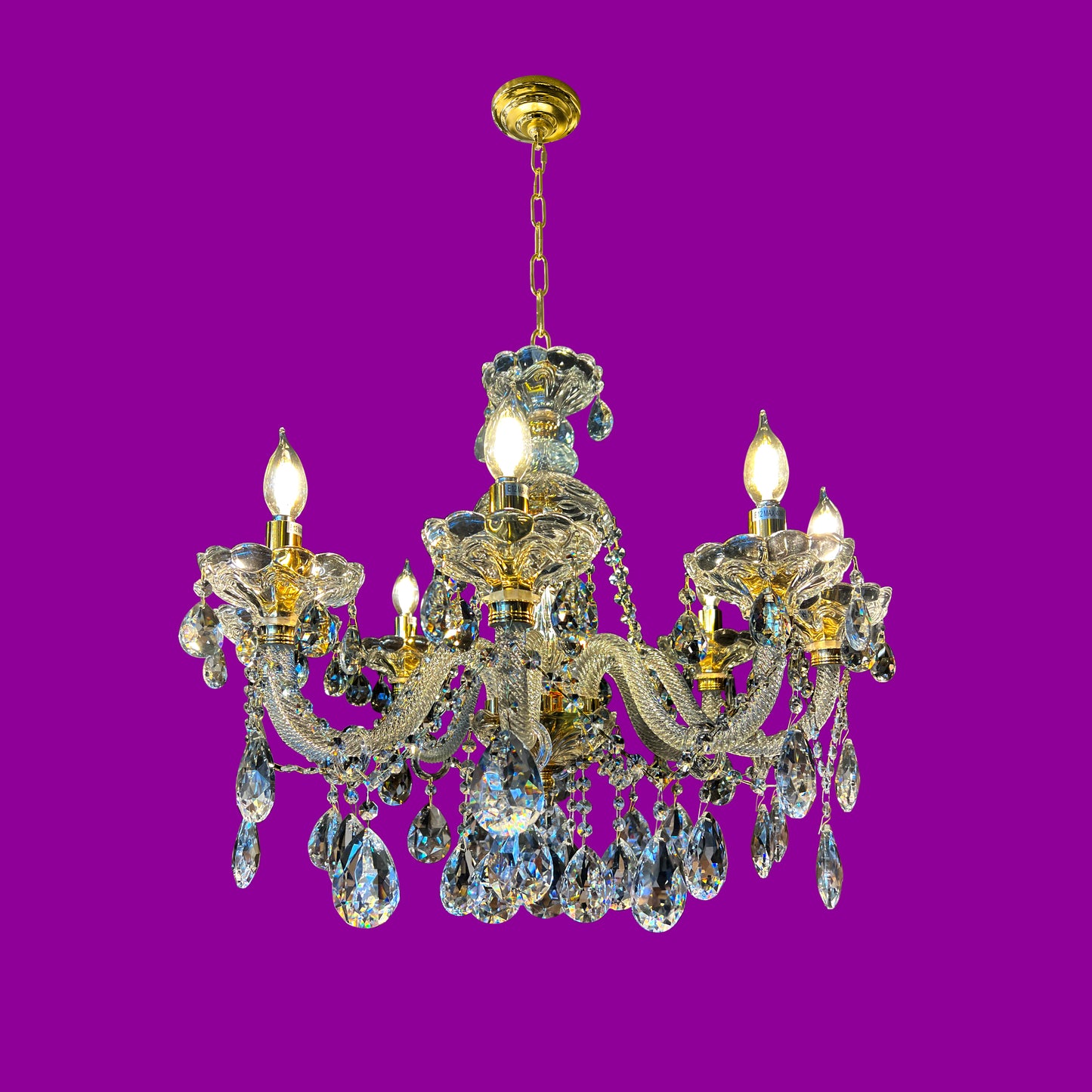 Chandelier 28" Wide Gold Crystal Chandelier