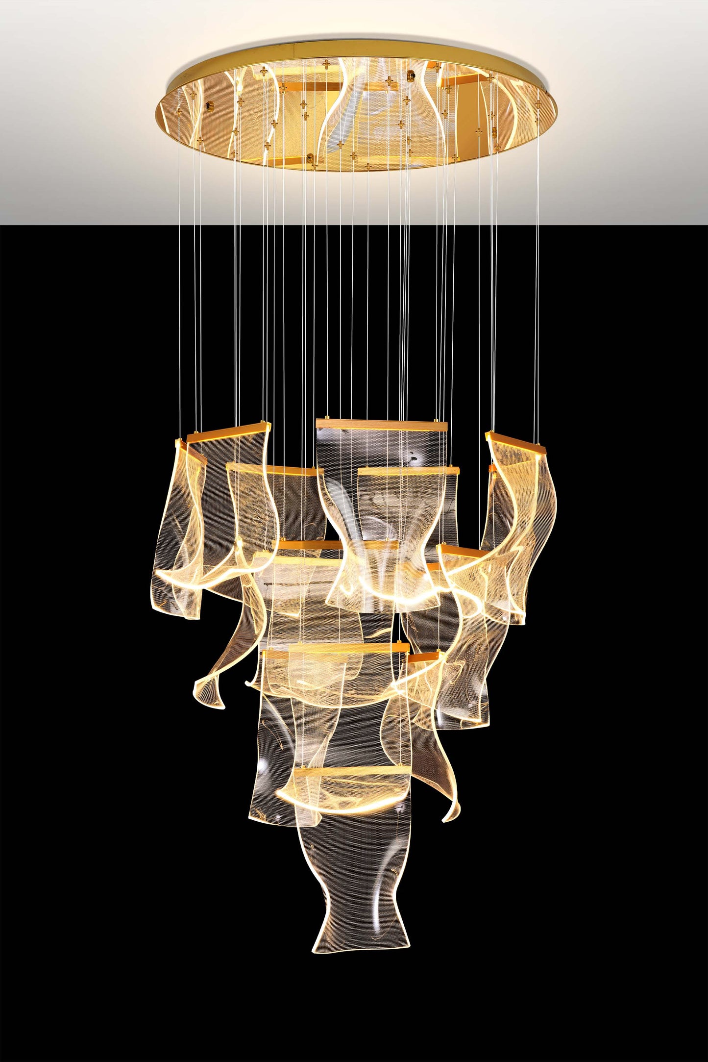 Luxury Acrylic Chandelier 31.5" Wide 16-light Gold LED Multi- Light Pendant