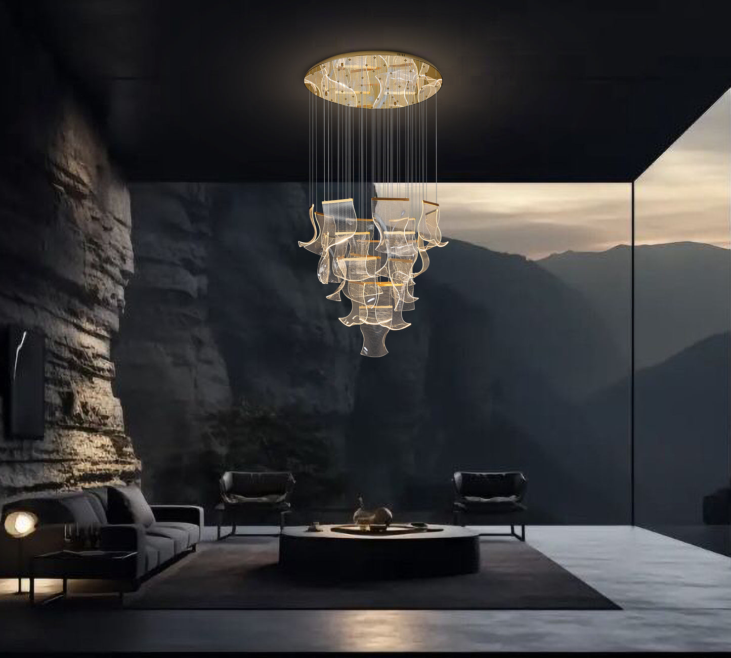 Luxury Acrylic Chandelier 40" Wide Dimmable 24-lights Gold LED Multi- Light Pendant