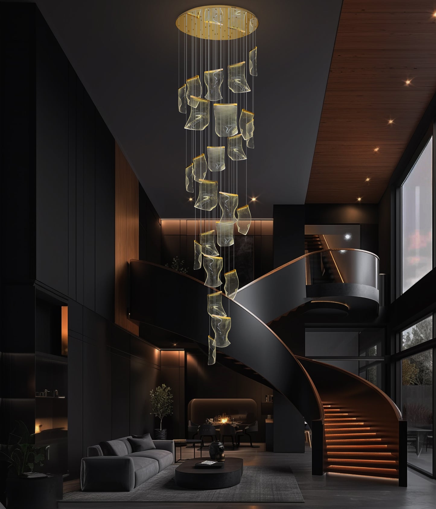 Luxury Acrylic Chandelier 40" Wide Dimmable 24-lights Gold LED Multi- Light Pendant