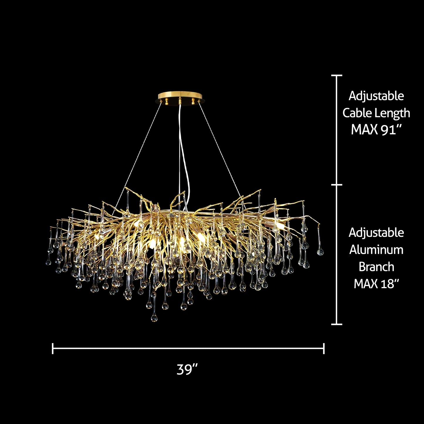 Glass Chandelier branch tree Modern Chandelier Gold Color