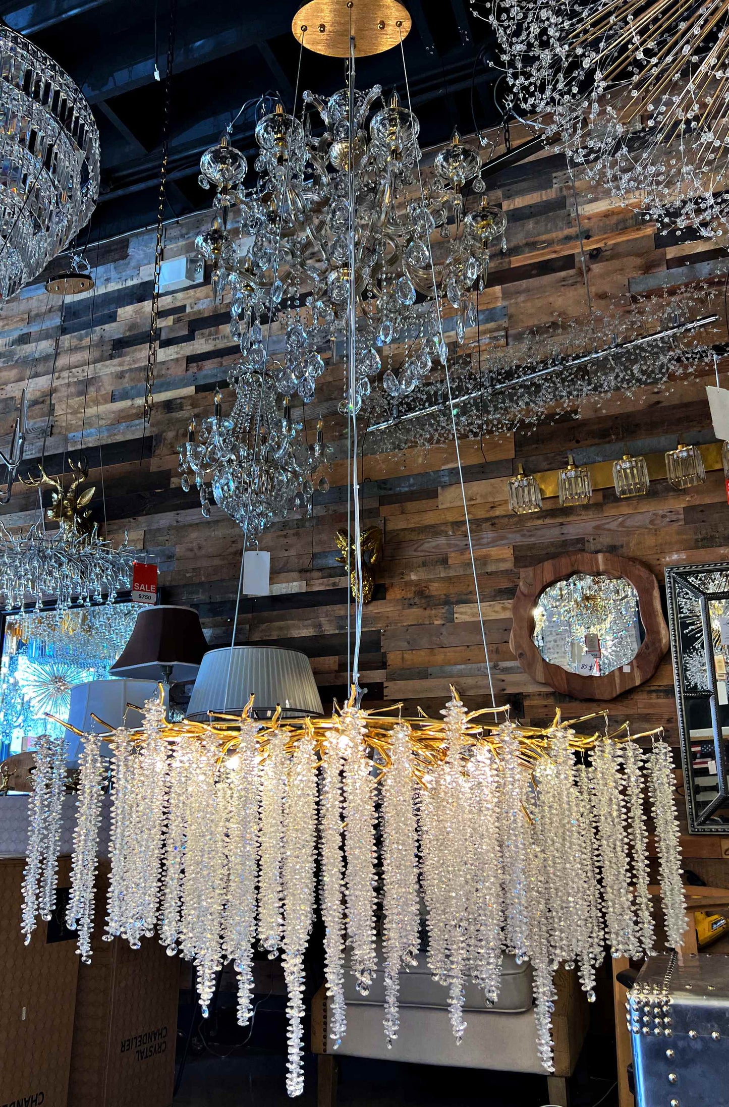 Luxury Tree Brunch Chandelier Linear Crystal Pendant Light Gold Lighting