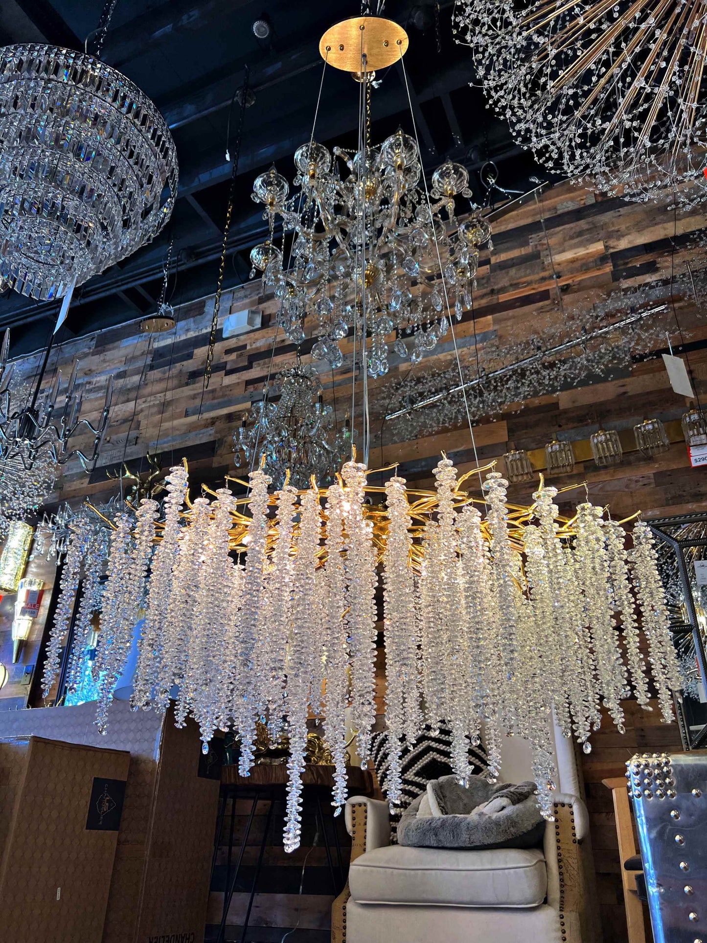 Luxury Tree Brunch Chandelier Linear Crystal Pendant Light Gold Lighting