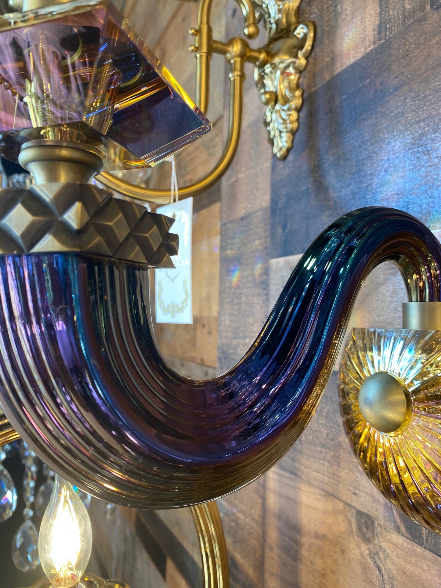 Italian handcrafted glass wall sconce side angle view