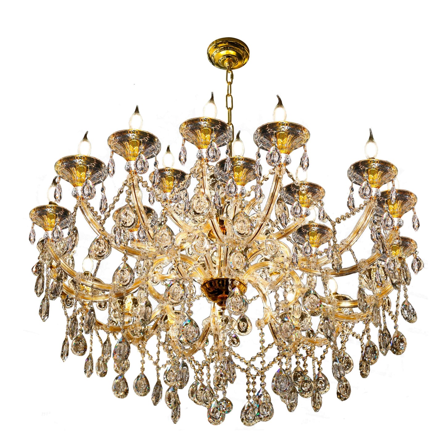 High-clarity teardrop crystal detail on Maria Theresa chandelier 45-inch
