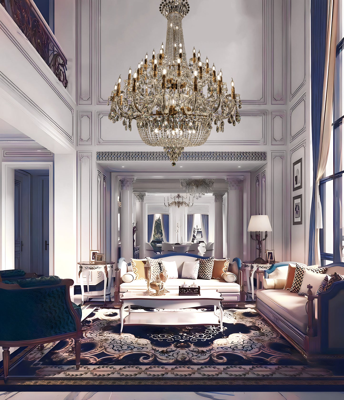 Chandelier Crystal 56" Wide 64-Lights Gold Finish