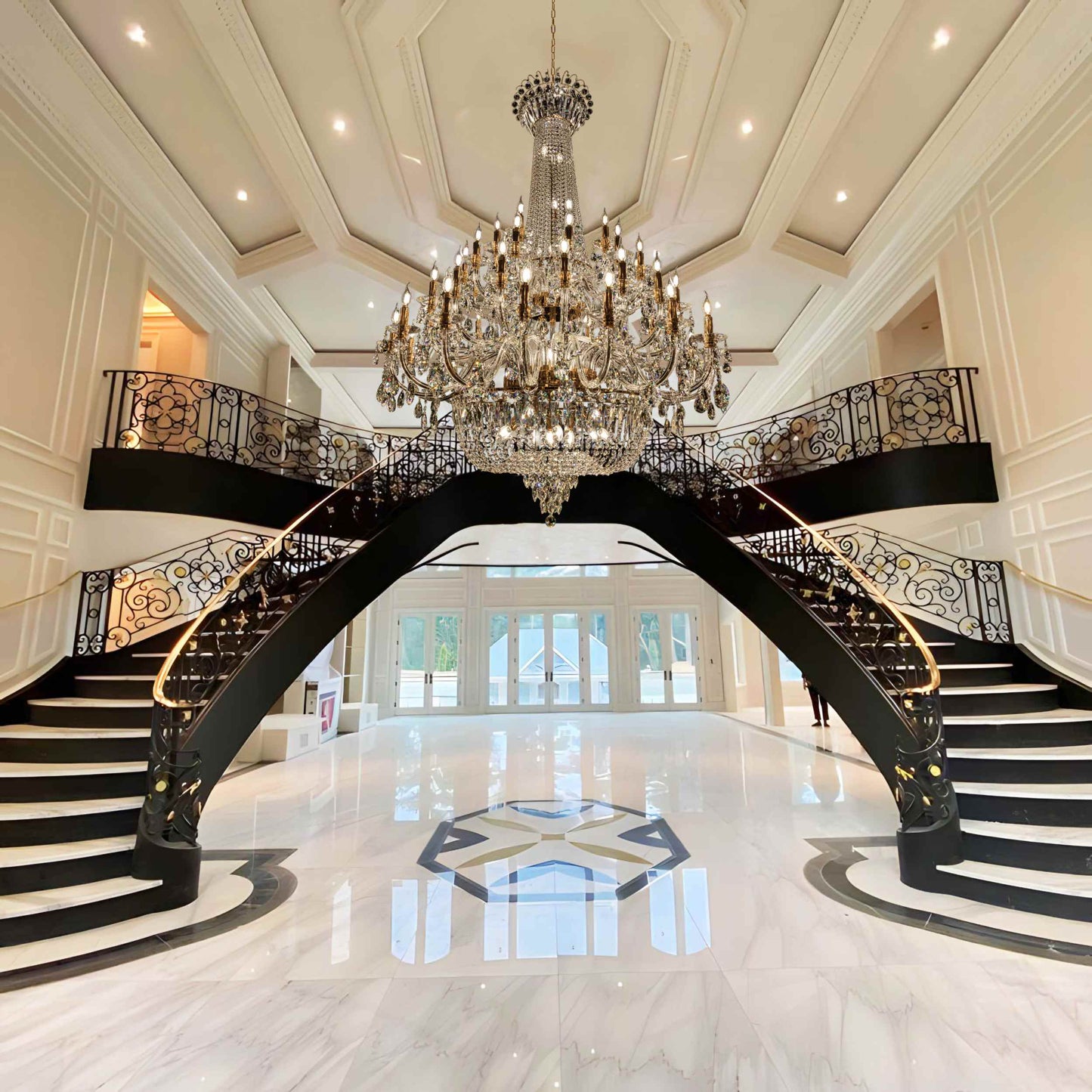 Chandelier Crystal 56" Wide 64-Lights Gold Finish