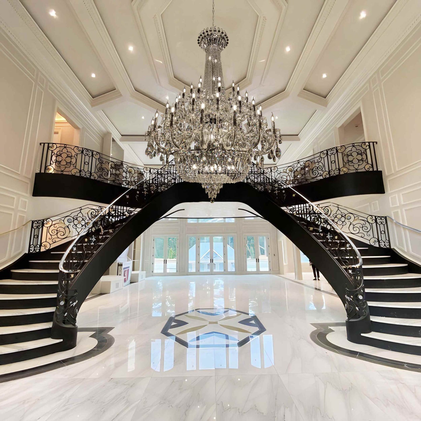 Chandelier Crystal 56" Wide 64-Lights Chrome