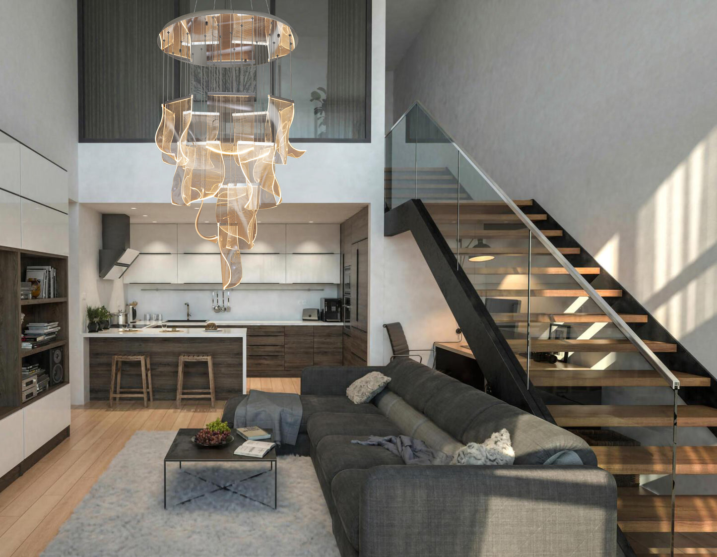 Luxury Acrylic Chandelier 31.5" Wide Dimmable 16-light Silver LED Multi- Light Pendant