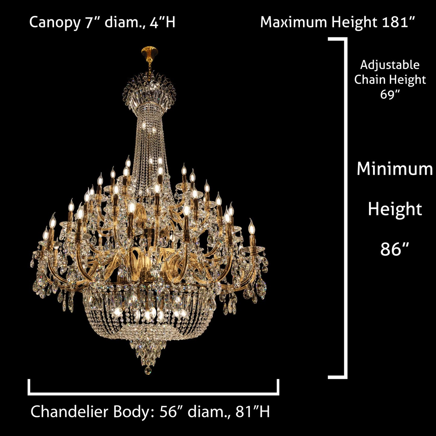 Chandelier Crystal 56" Wide 64-Lights Gold Finish