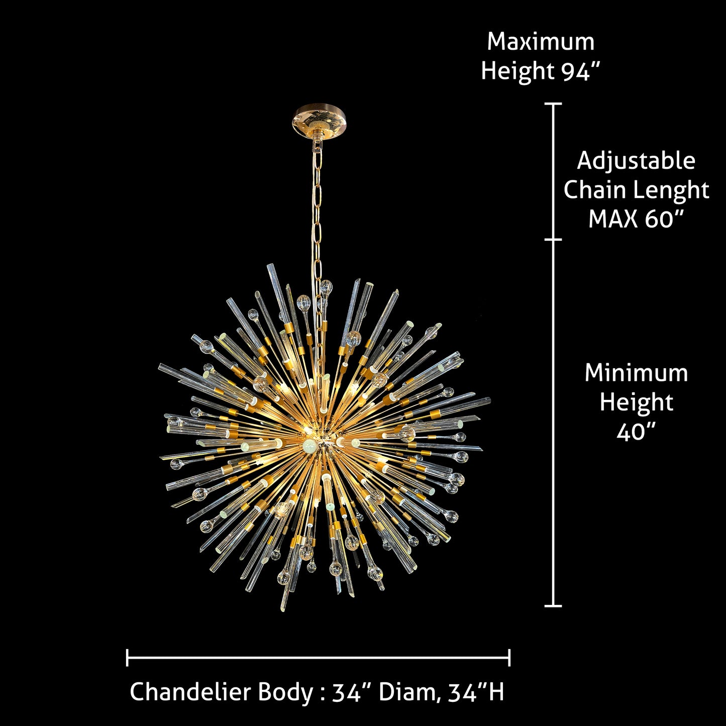 Sputnik Chandelier 34"Wide Gold Glass pendant Light
