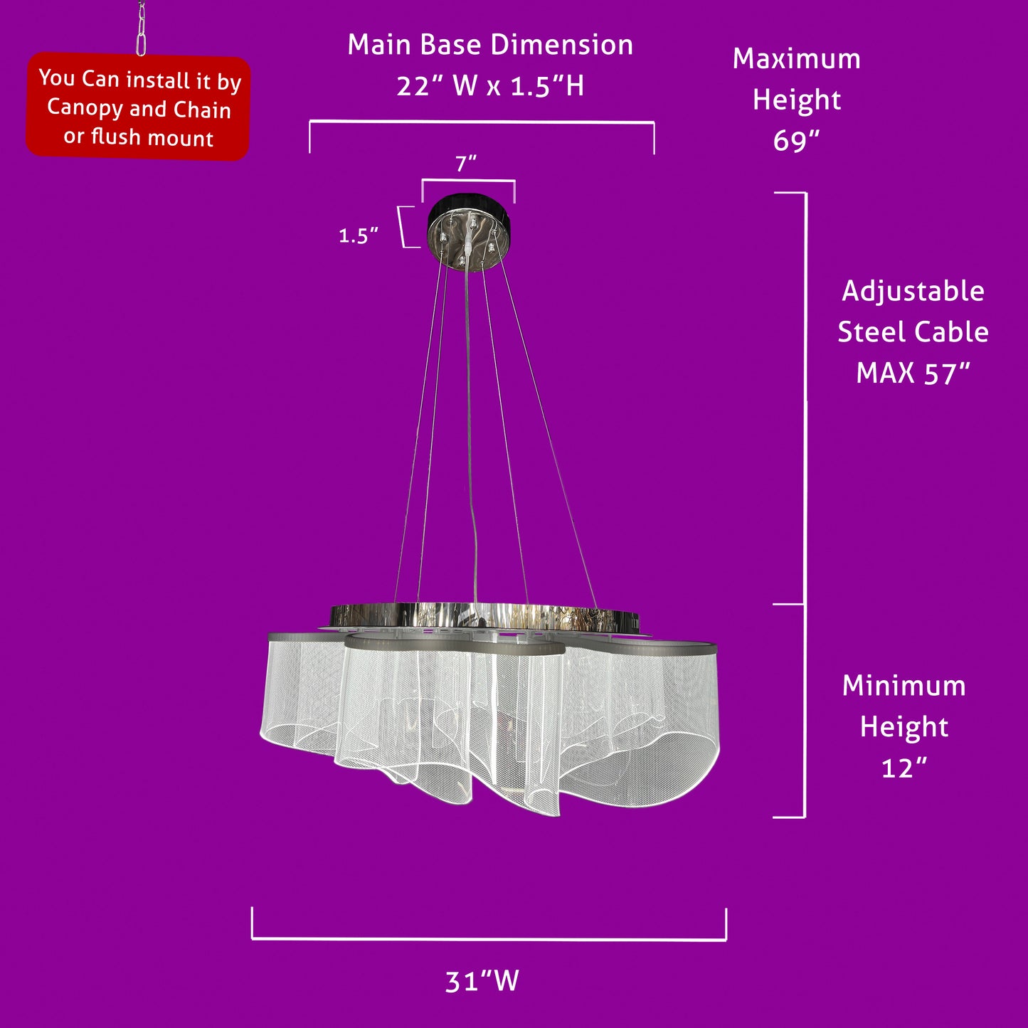Luxury Chandelier LED Lighting Chandelier Chrome Pendant Light Not Dimmable