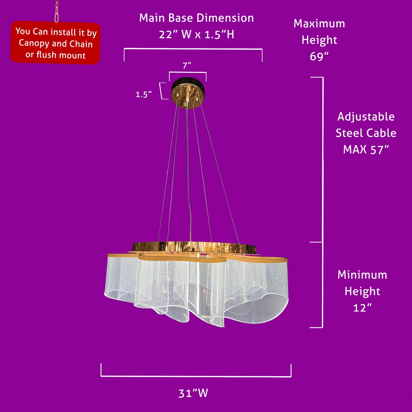 Luxury Chandelier LED Lighting Chandelier Gold Pendant Light Not Dimmable