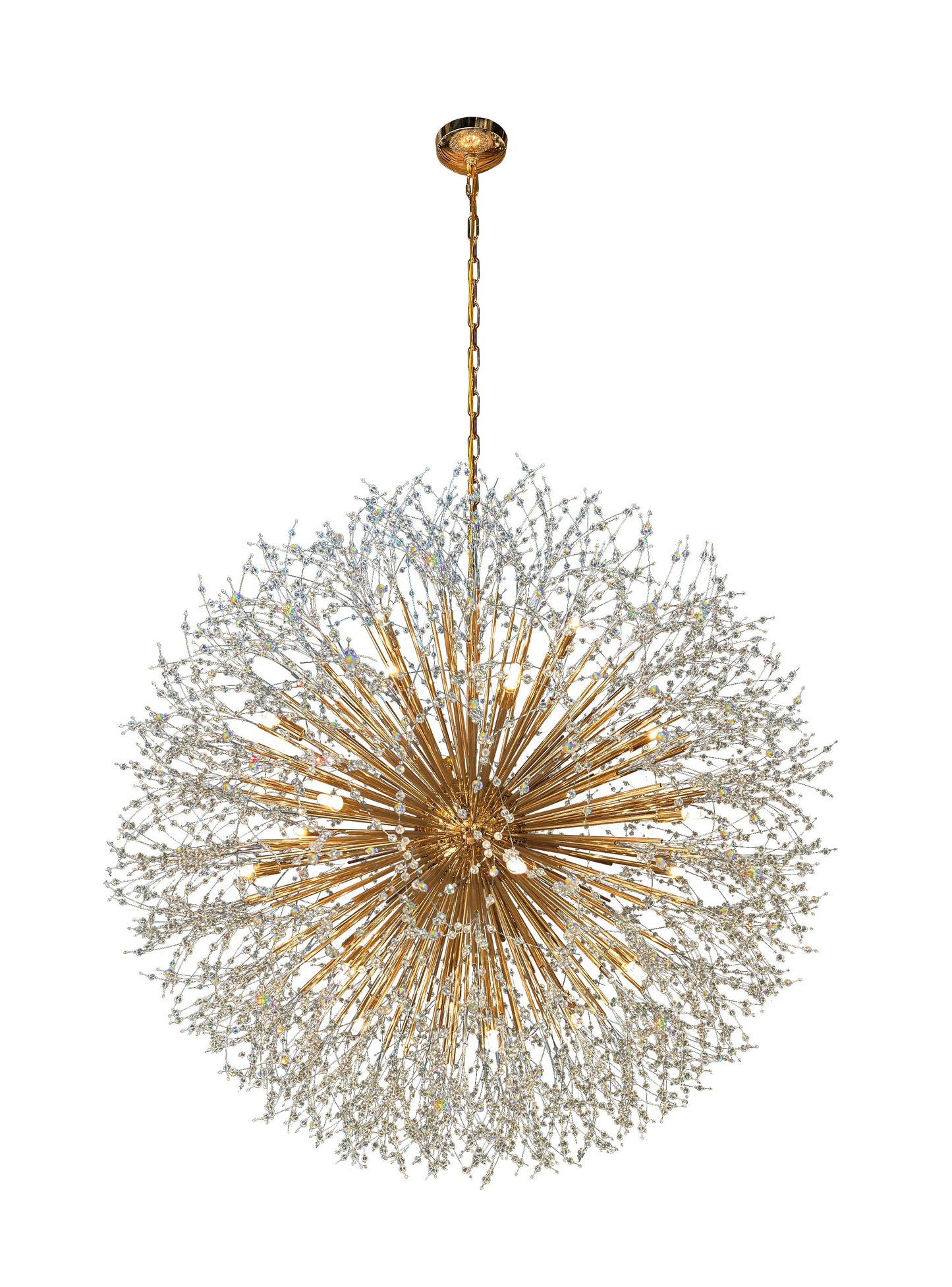 Dimmable starburst crystal chandelier with gold finish