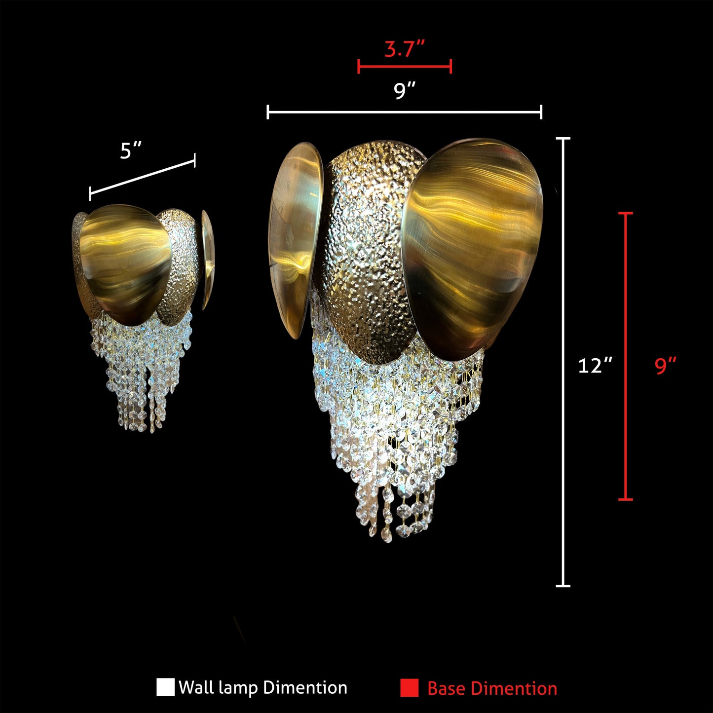 9 inch gold crystal wall sconce size and dimensions diagram