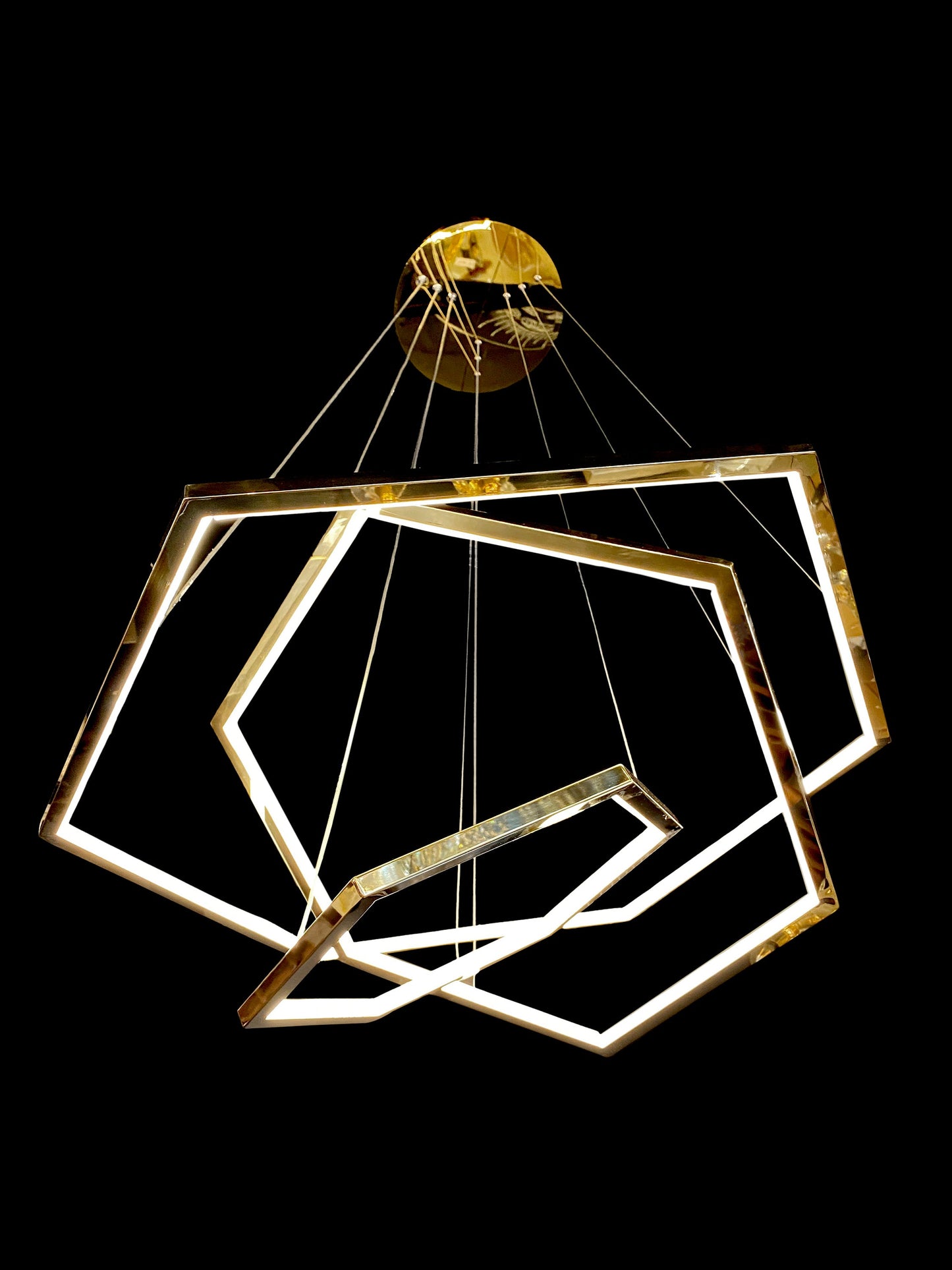 Adjustable geometric LED chandelier showing custom shape layout