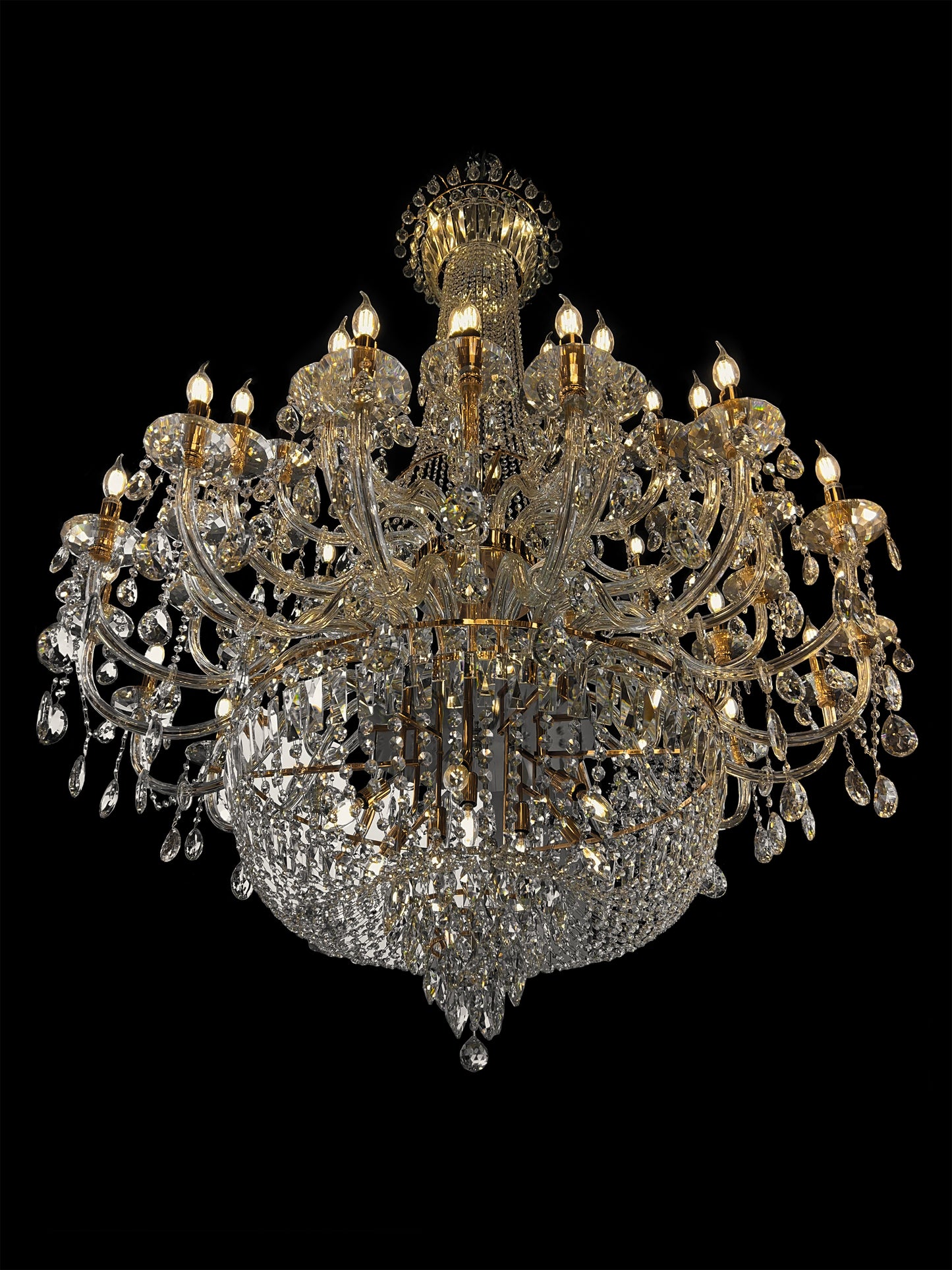 Chandelier Crystal 56" Wide 64-Lights Gold Finish