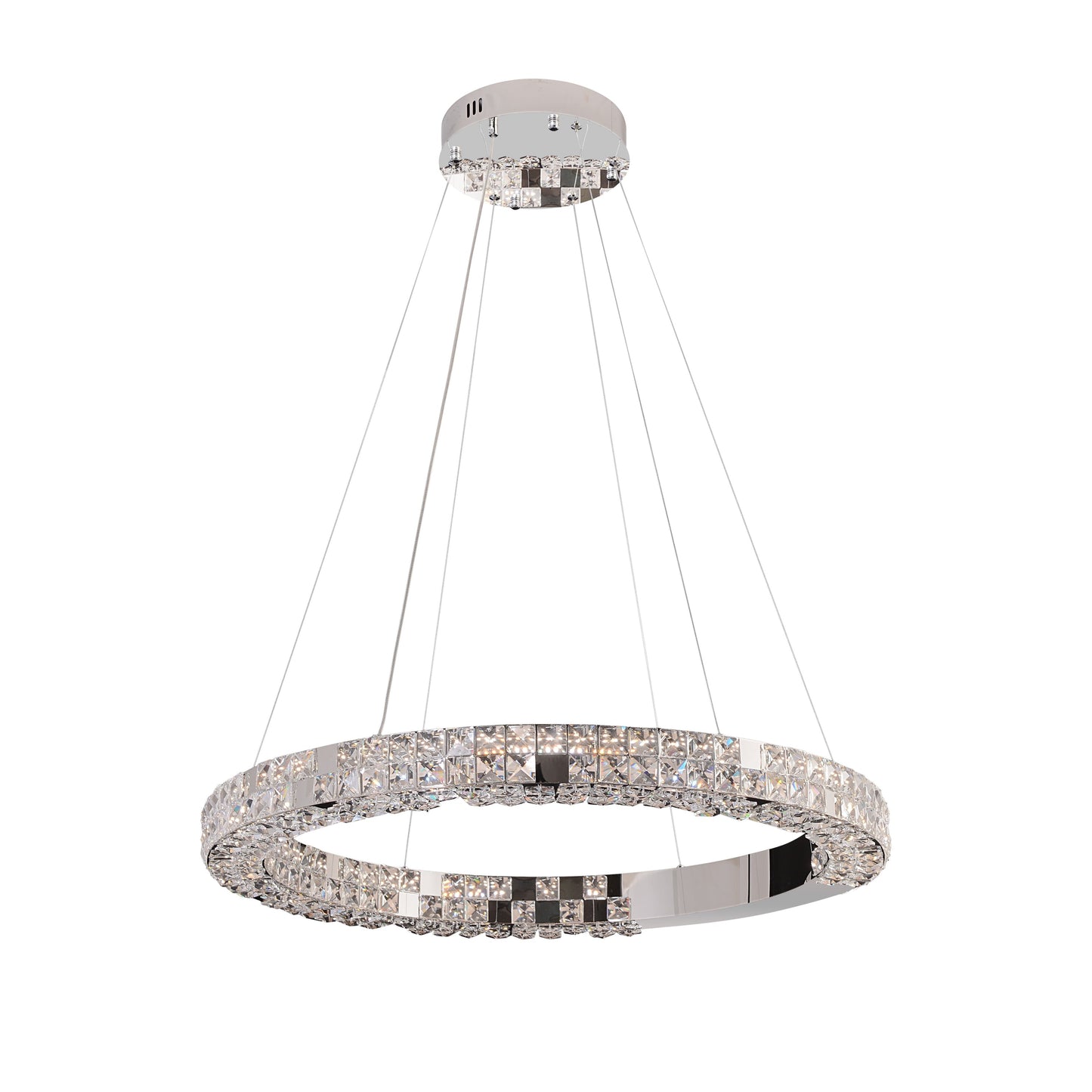 Suspended modern LED crystal ring chandelier with remote dimmable lighting