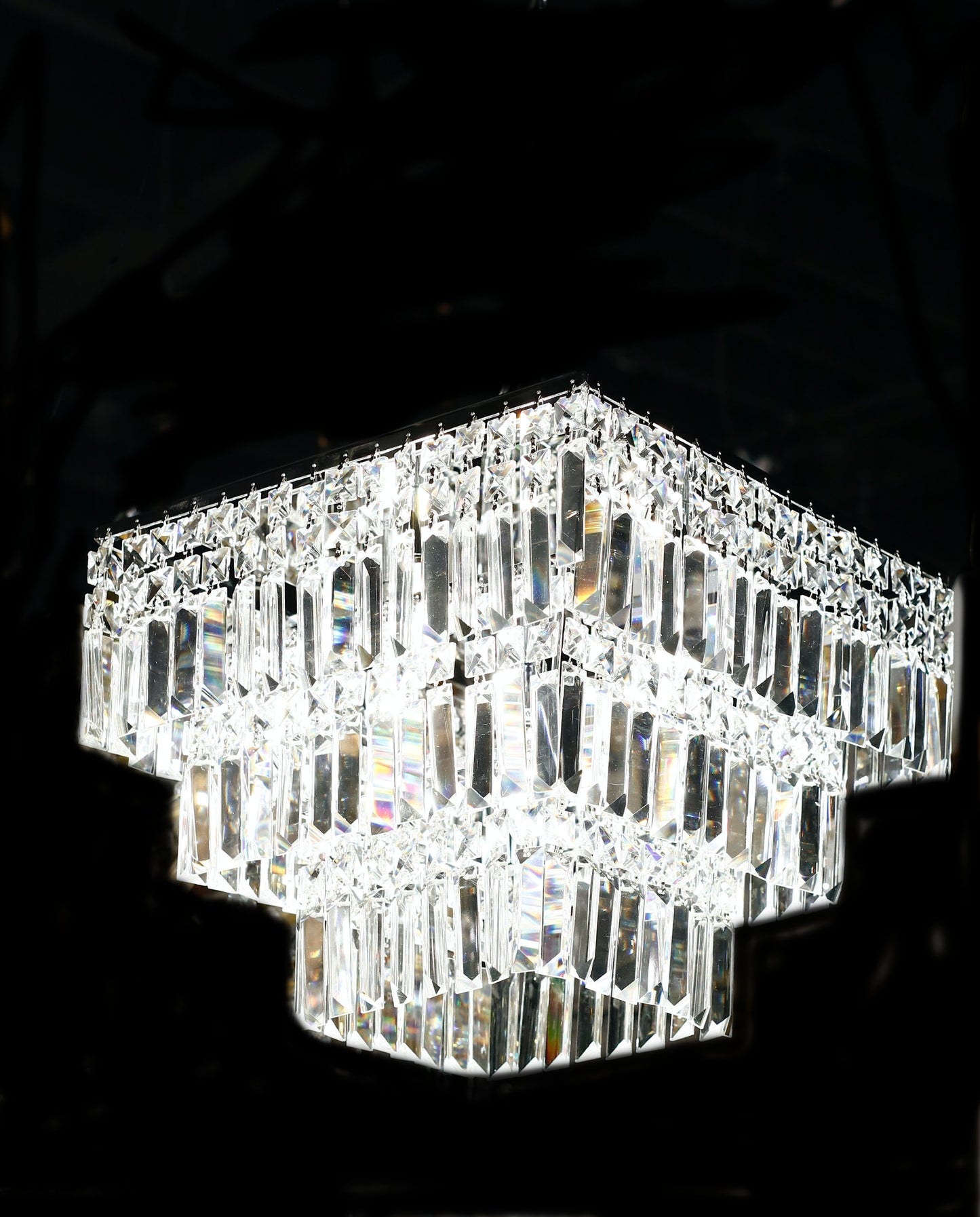 Square Chandelier 16" Wide Crystal Clear Flush mount - Spot Light Inc
