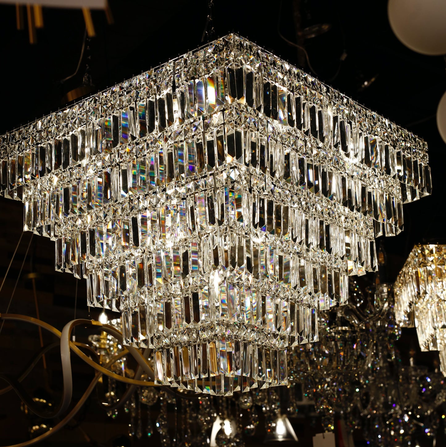 Square Chandelier 29" Wide Crystal Clear Flush mount - Spot Light Inc