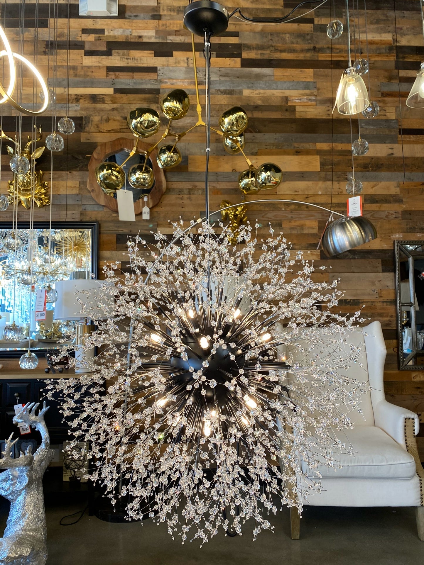 Chandelier 32" Wide Starburst Black Crystal Chandelier - Spot Light Inc