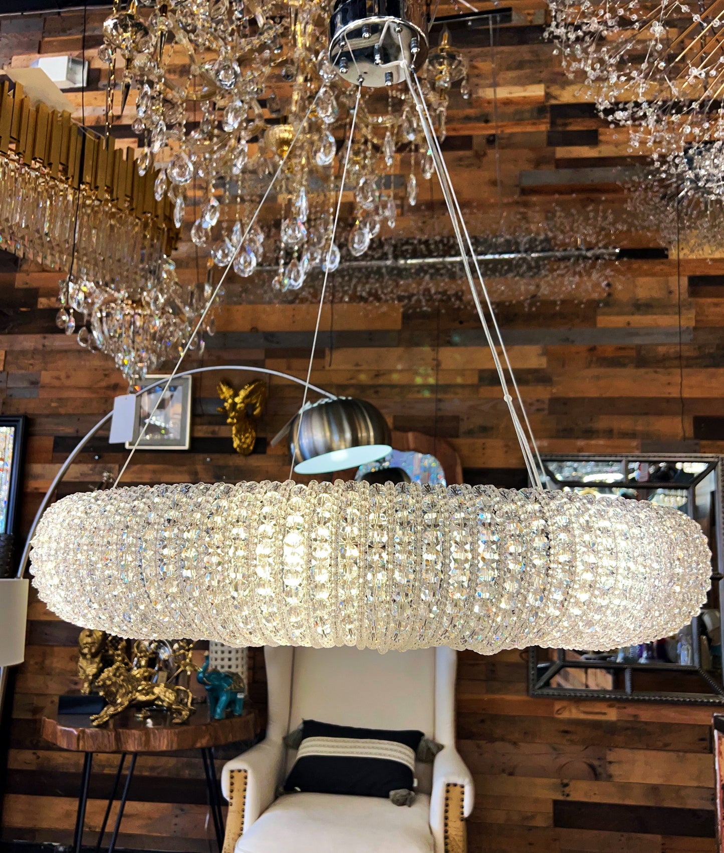 Crystal Chandelier Chrome Round Lighting Fixture 32" W - Spot Light Inc