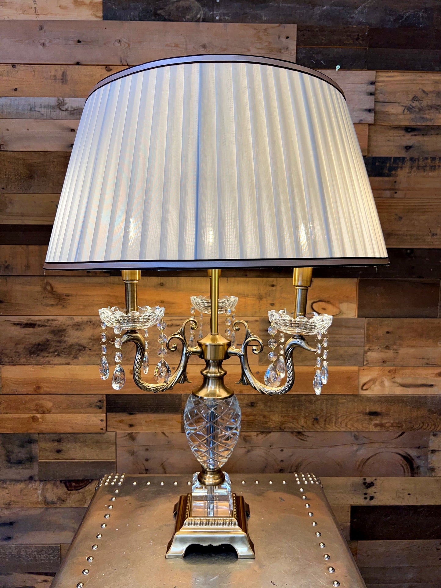Crystal Brass Table Lamp 3-Light Brass Lamps - Spot Light Inc
