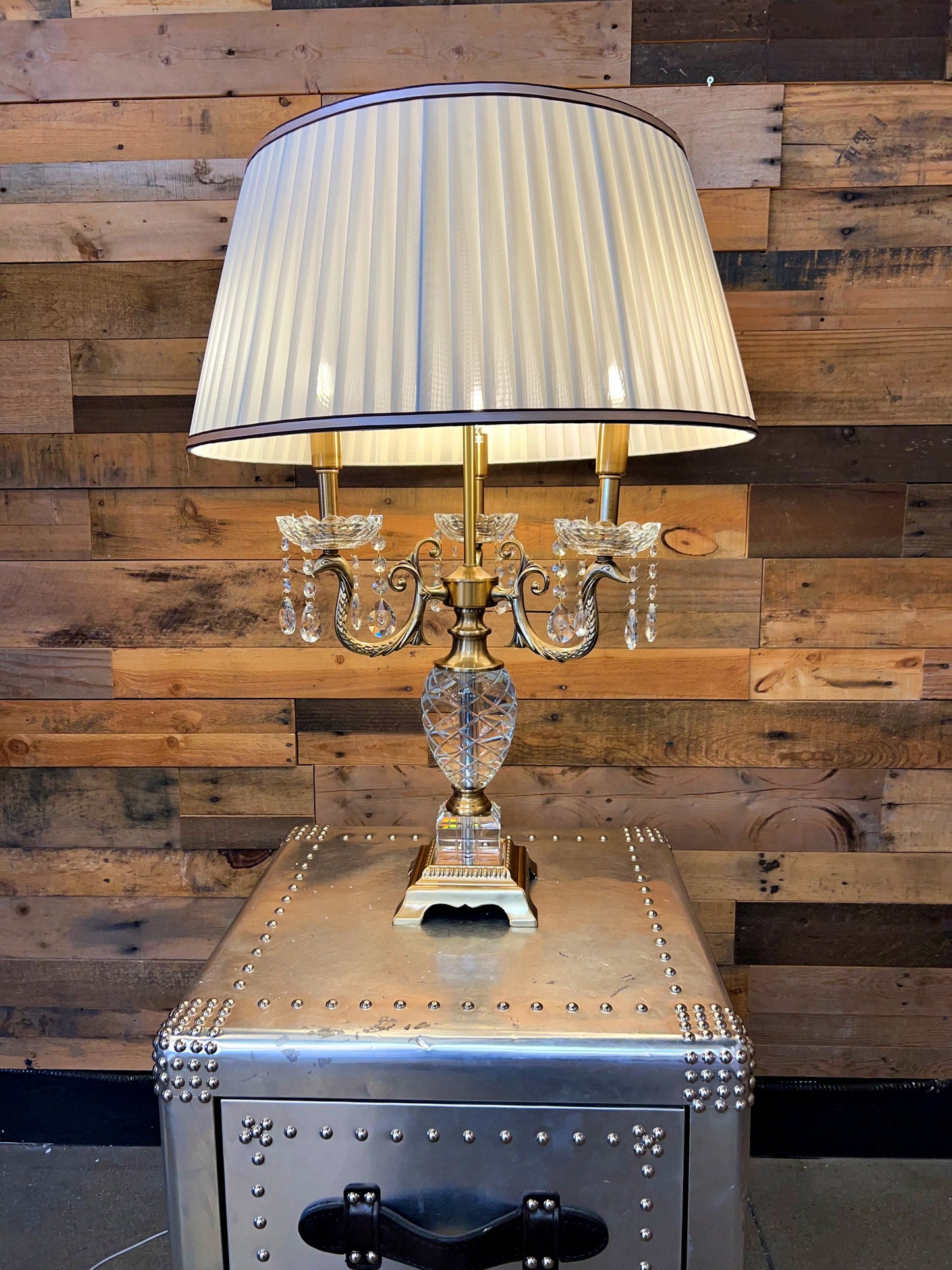Crystal Brass Table Lamp 3-Light Brass Lamps - Spot Light Inc