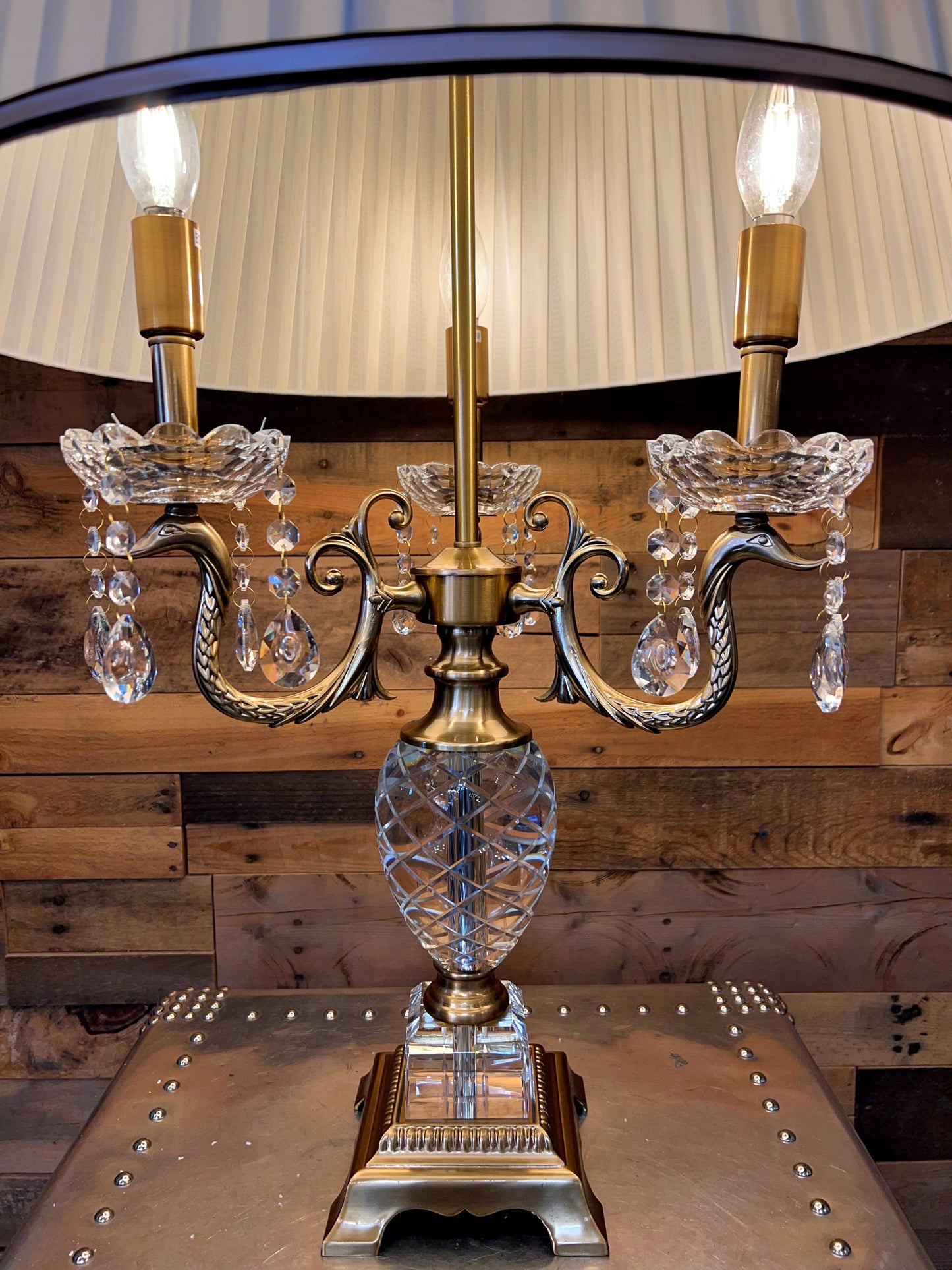 Crystal Brass Table Lamp 3-Light Brass Lamps - Spot Light Inc