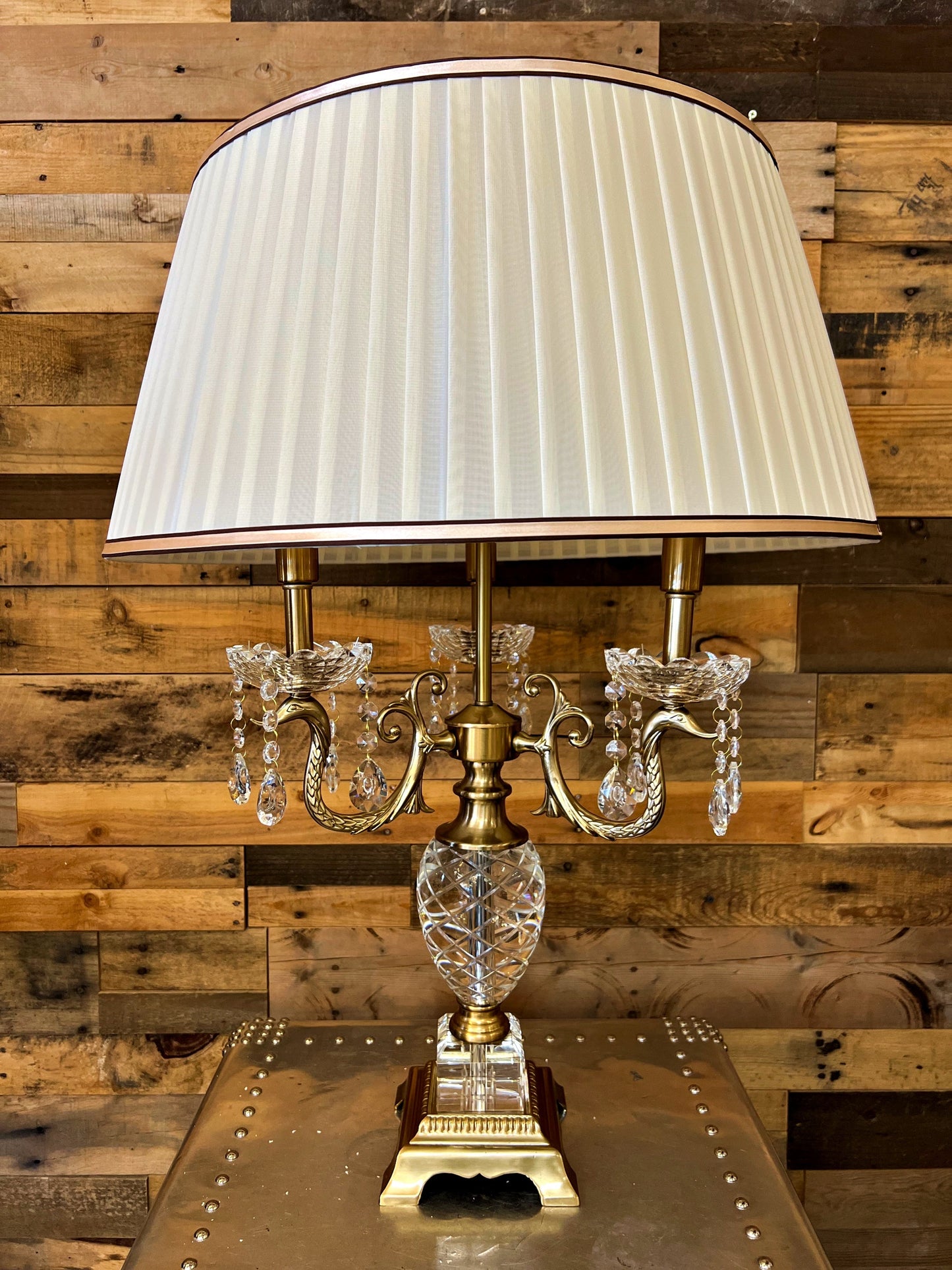 Crystal Brass Table Lamp 3-Light Brass Lamps - Spot Light Inc