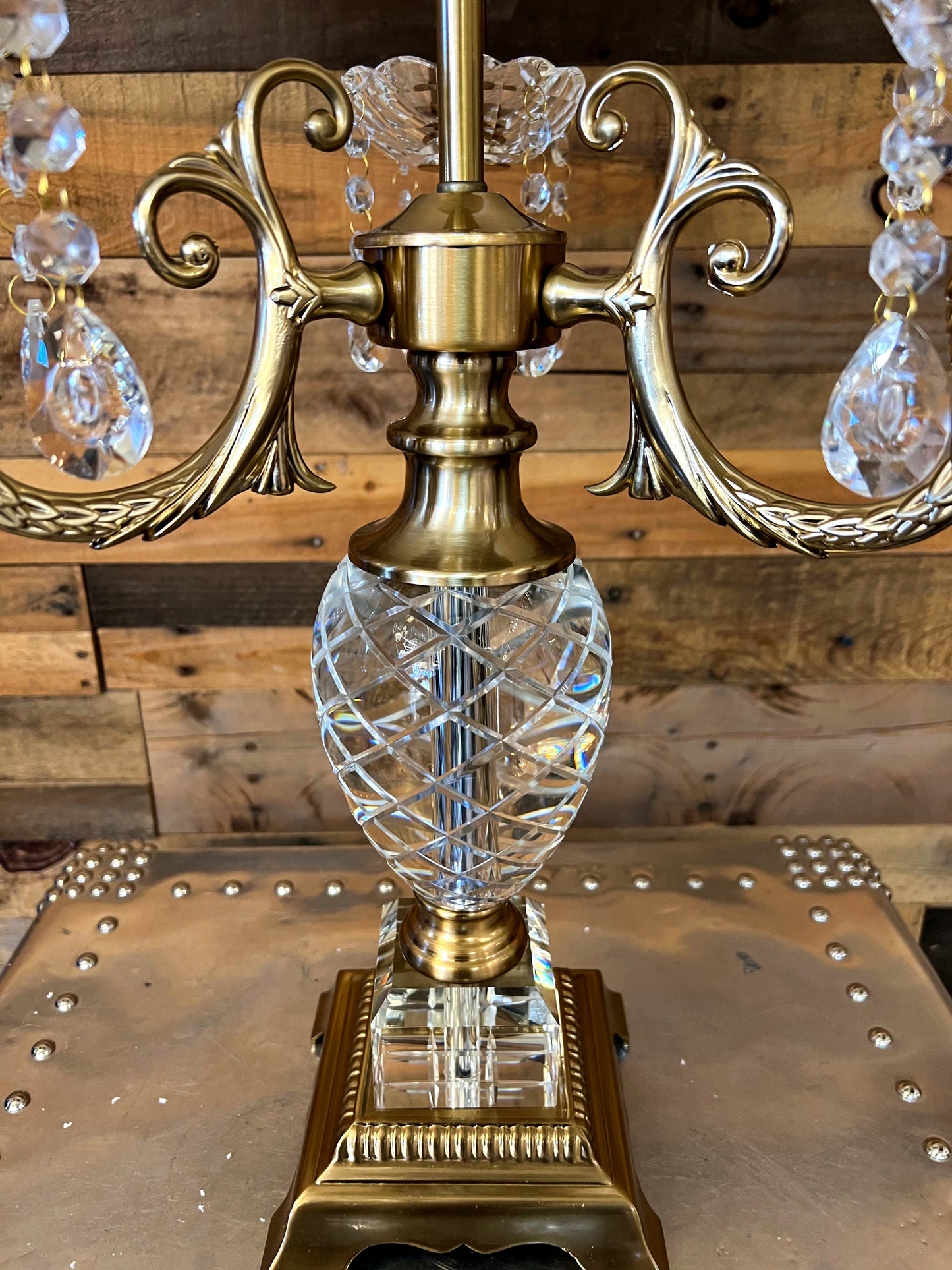 Crystal Brass Table Lamp 3-Light Brass Lamps - Spot Light Inc