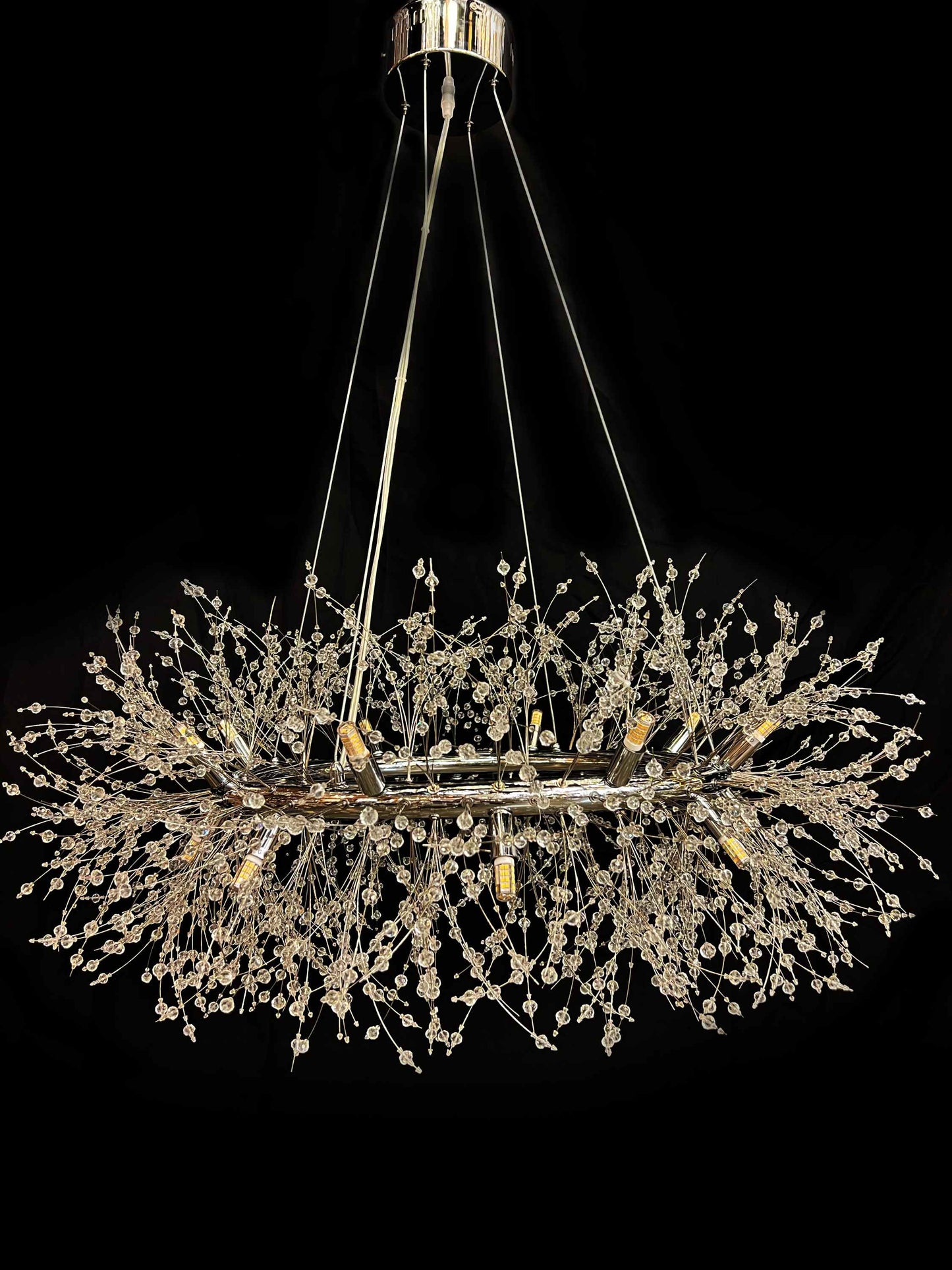 Firework Crystal Chandelier stainless steel Chrome Pendant Ceiling Light - Spot Light Inc