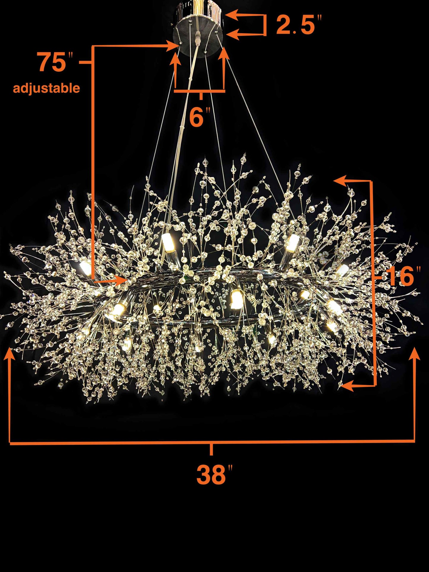Firework Crystal Chandelier stainless steel Chrome Pendant Ceiling Light - Spot Light Inc